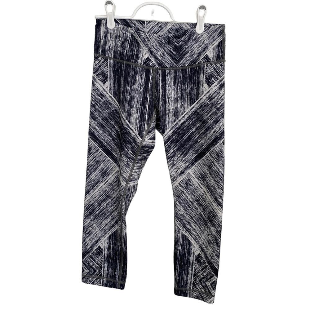 Lululemon Leggings Women 6 Black White Wunder Under Crop Geometric Brushstroke